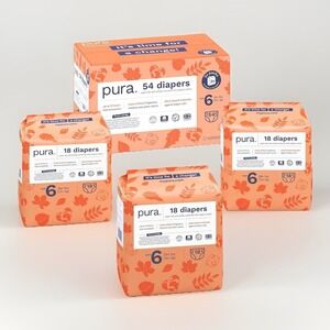 Pack of 3 Pura Size 6 Eco-Friendly Diapers Hypoallergenic, Soft Organic 54 Count